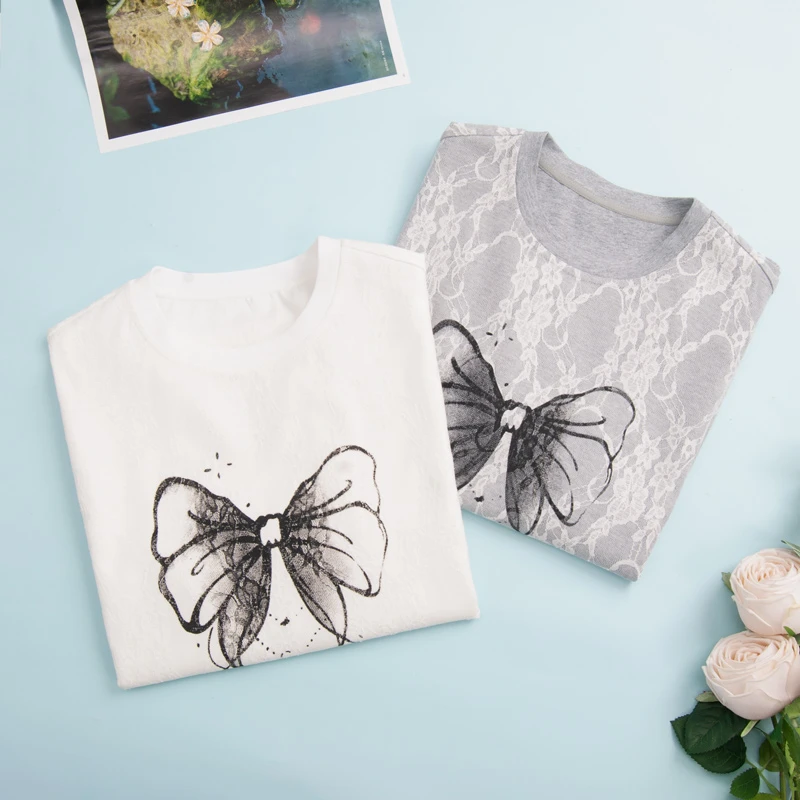 1984女童T恤高品质夏季2025新款爆款大女孩洋气时尚蕾丝纯棉短袖