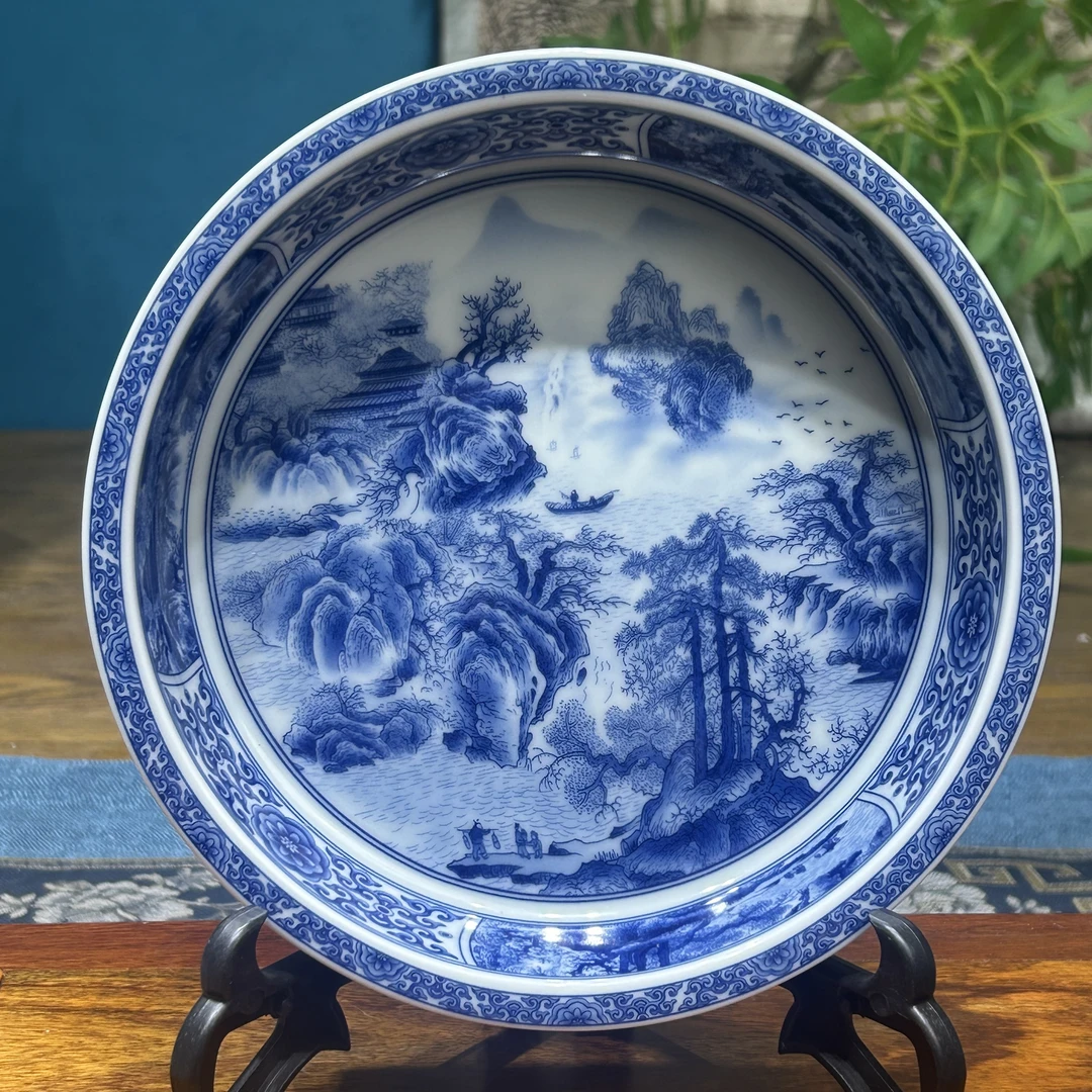 景德镇陶瓷重工青花山水春山图釉下壶承茶具中式家用高端功夫茶器