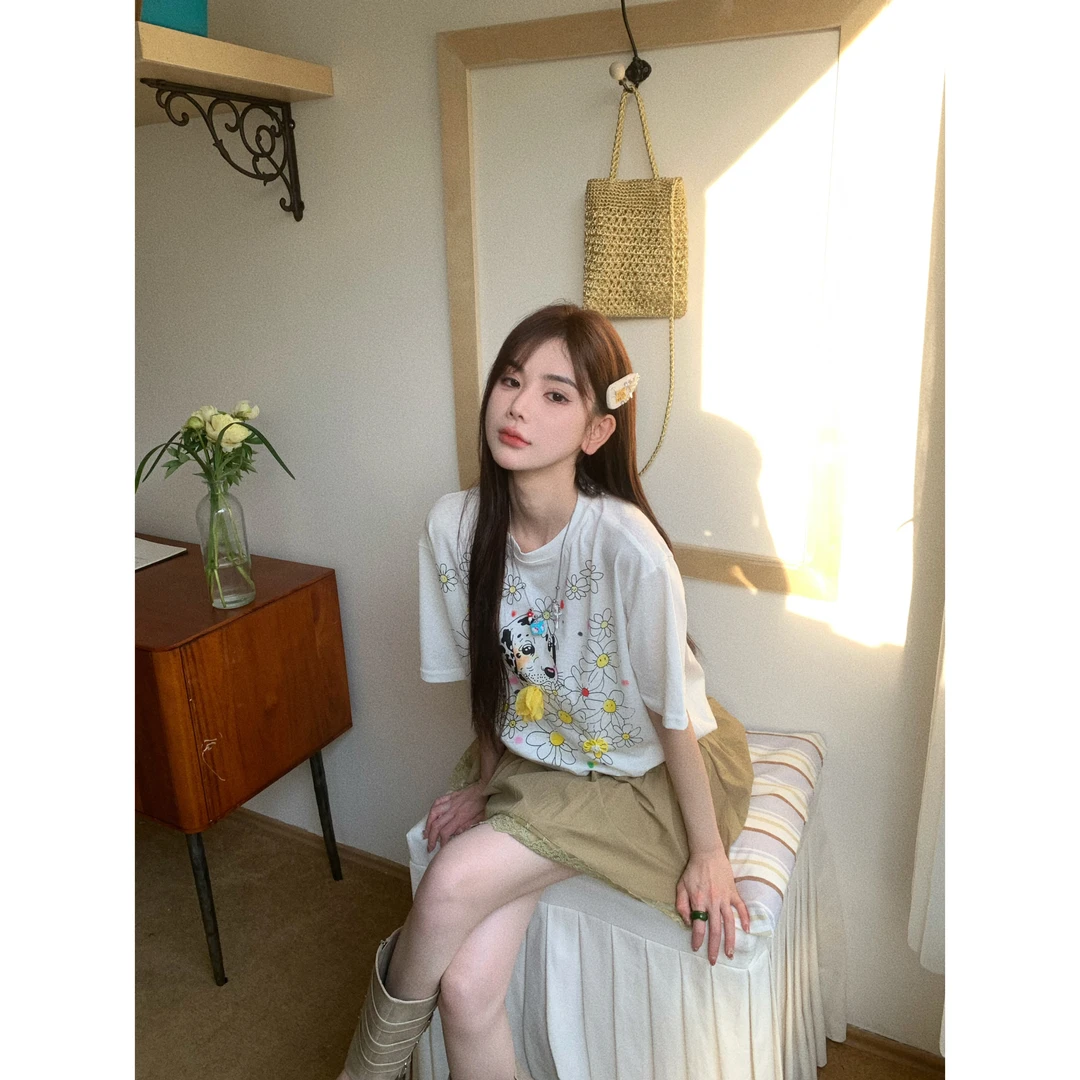 赵小小【夏日ootd】夏日穿搭白色印花T恤宽松慵懒风小个子上衣27961