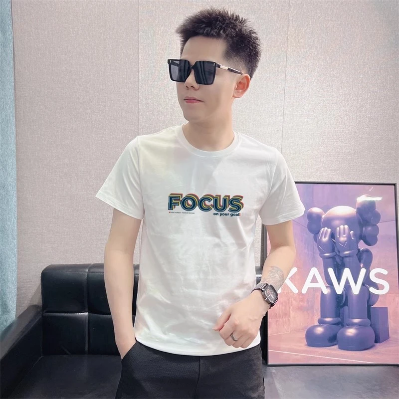 高端轻奢潮牌时尚透气短袖t恤宽松印花衣服2025夏季新款男士体恤