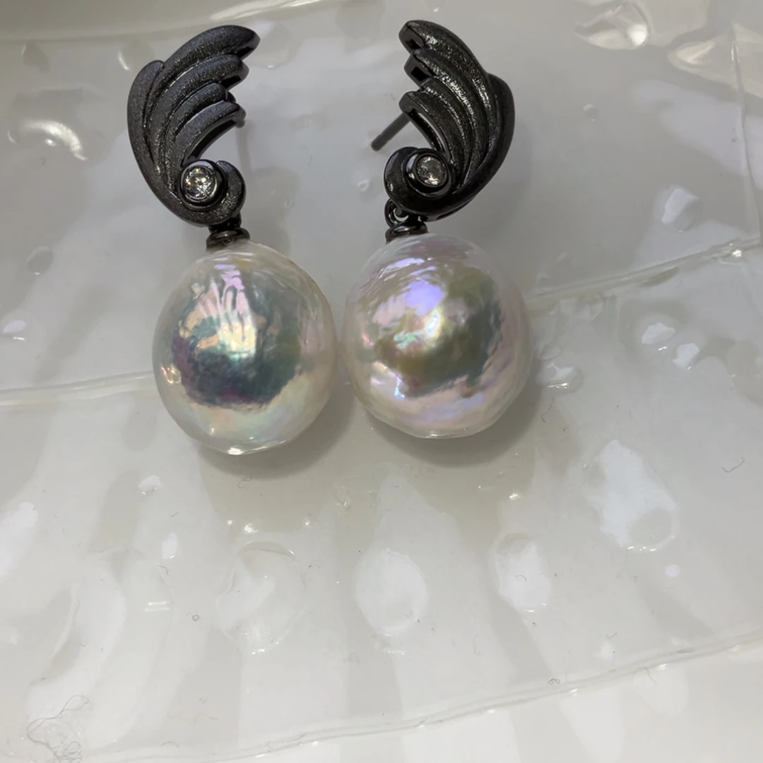 淡水珍珠耳饰银S925镶嵌