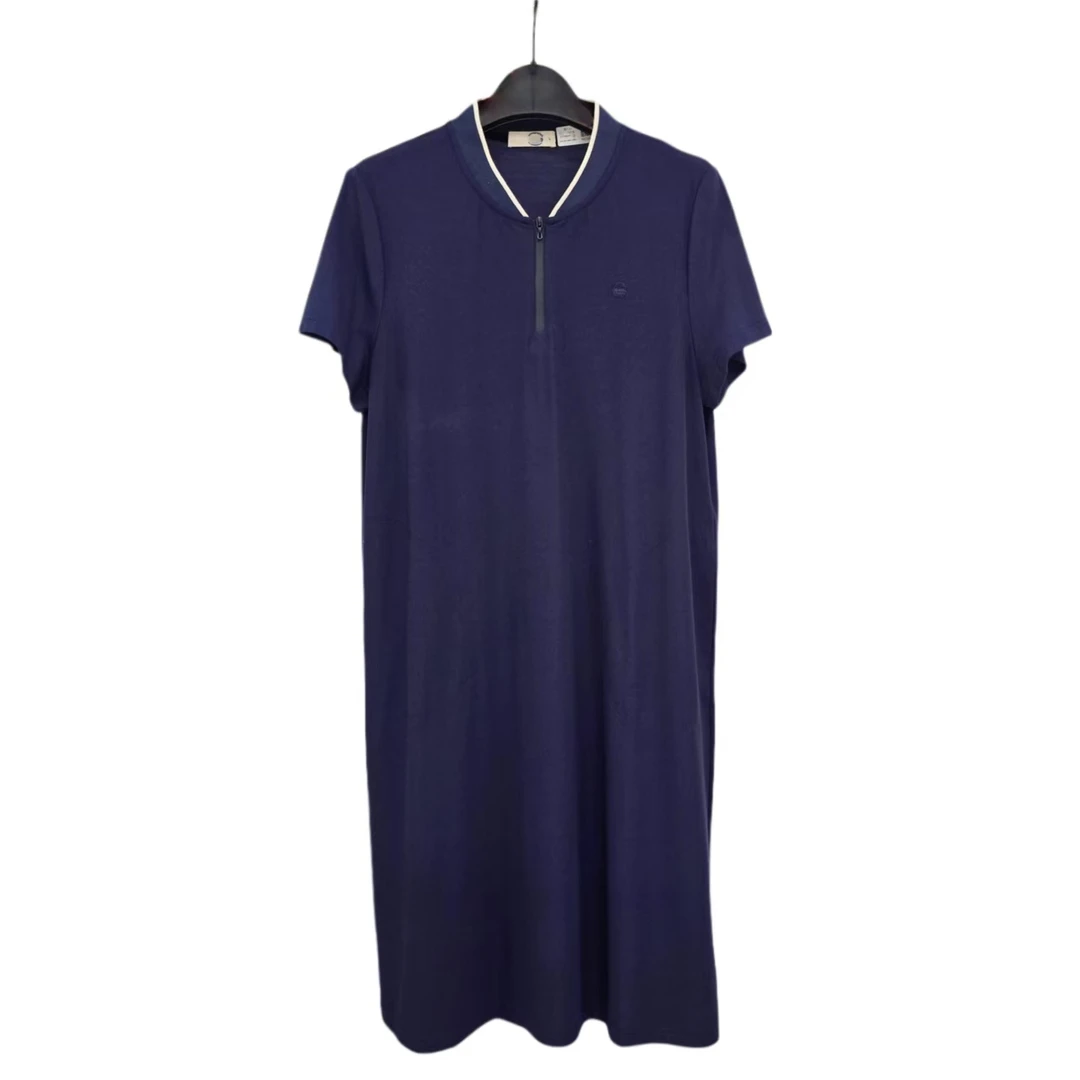 8518-螺纹领拉链POLO连衣裙（丈青）