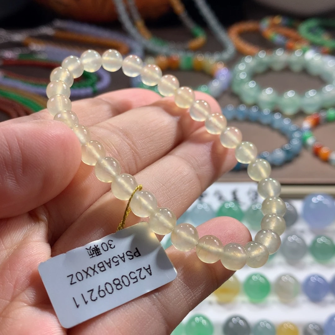 翡翠未镶嵌手链高冰起光甜美冰糖雪梨黄翡单圈 卡6