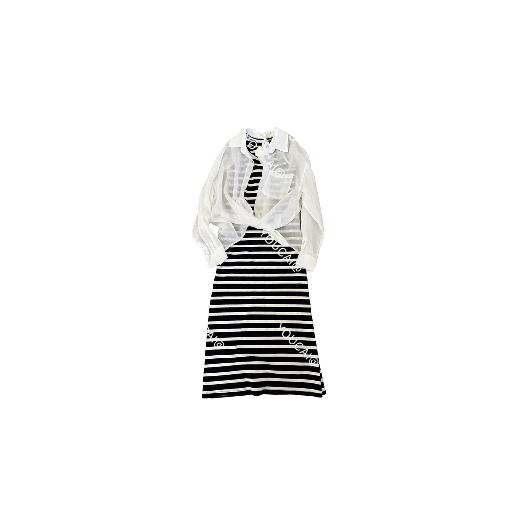 YOUCAI25夏季｜条纹连衣裙白衬衫两件套