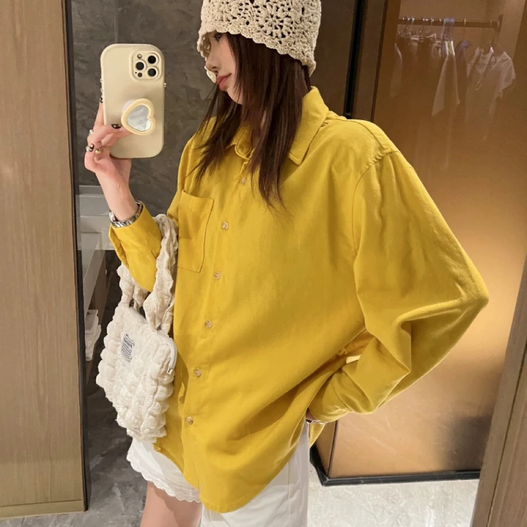 老钱风克莱因蓝亚麻衬衫女早秋慵懒风设计感小众宽松长袖衬衣上衣