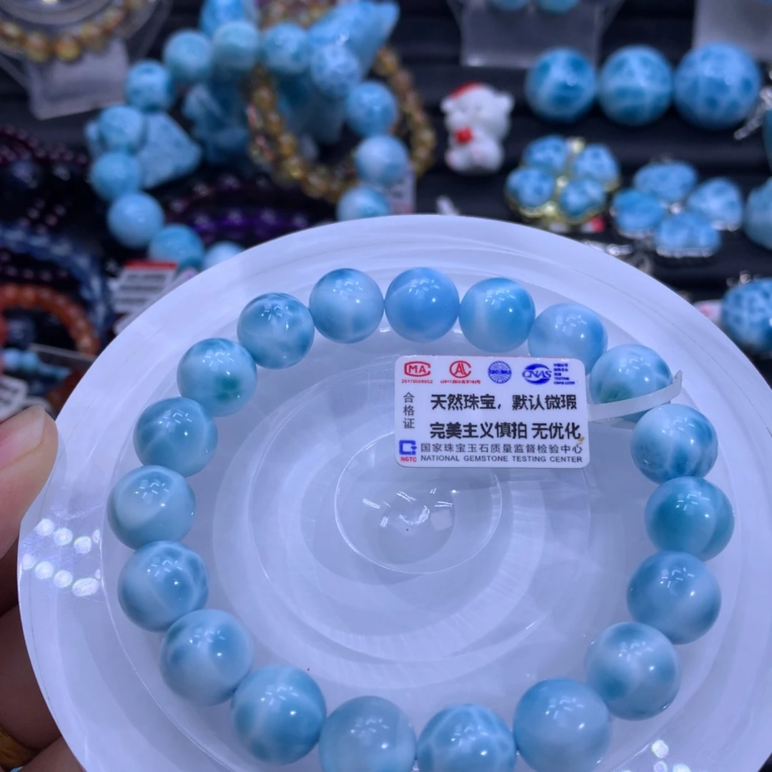 未镶嵌针钠钙石（海纹石）手链海纹石10m手串006301色差略异