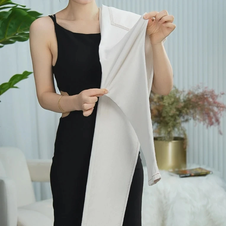 夏季三本针香槟白男士牛仔裤直筒修身男士百搭宽松潮流运动户外