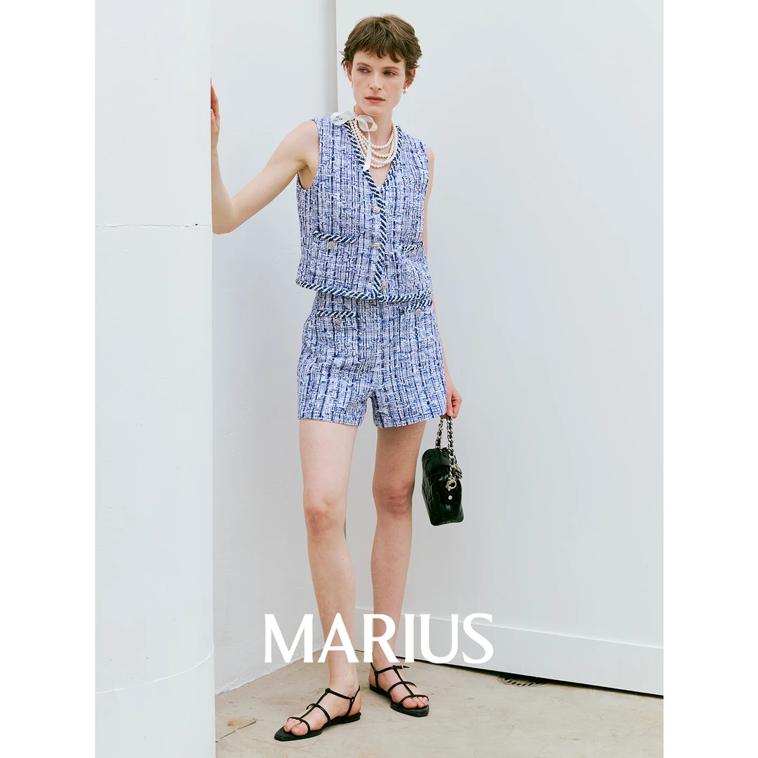 MARIUS“多瑙河”Malhia Kent纯手工粗花呢度假风T型马甲短裤碎花