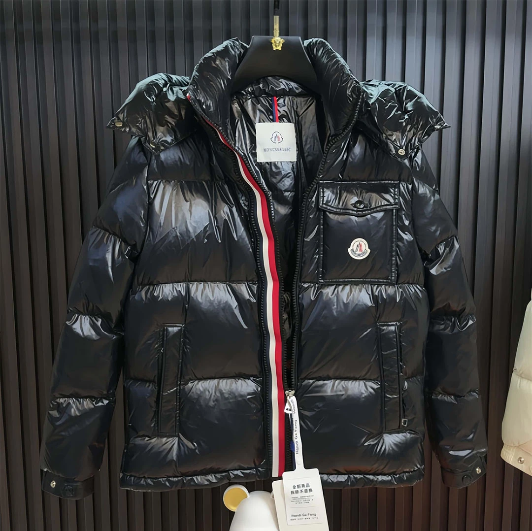 【礼盒发货】蒙口彩虹条男女同款亮面白鸭绒保暖防寒防油防污羽绒服