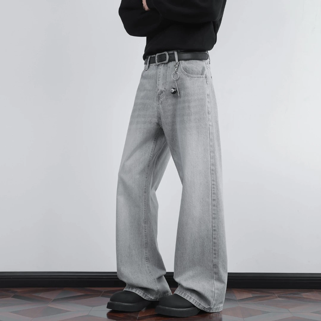 Ree seven复古水洗竹节纹“2021”M版型直筒垂感休闲牛仔裤男春秋季