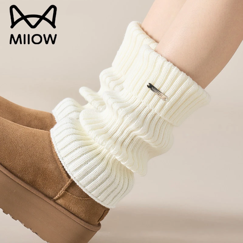 猫人针织腿套女冬季加厚保暖白色袜套配雪地靴堆堆袜秋冬款小腿袜