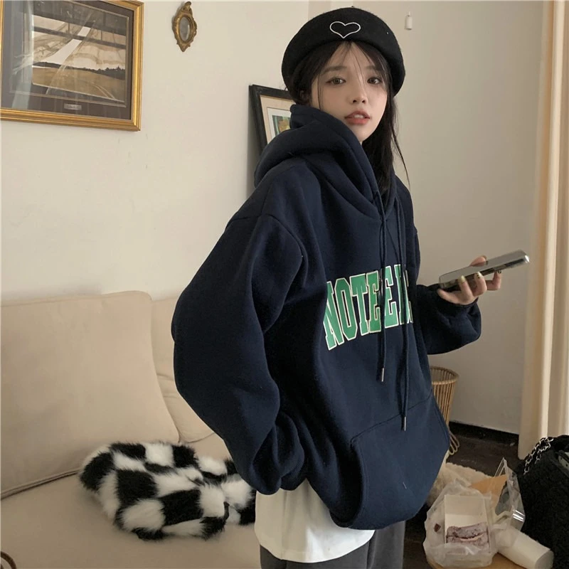 加绒连帽加厚女2025秋冬新款大码印花绒衫美猫爪印花连帽卫衣