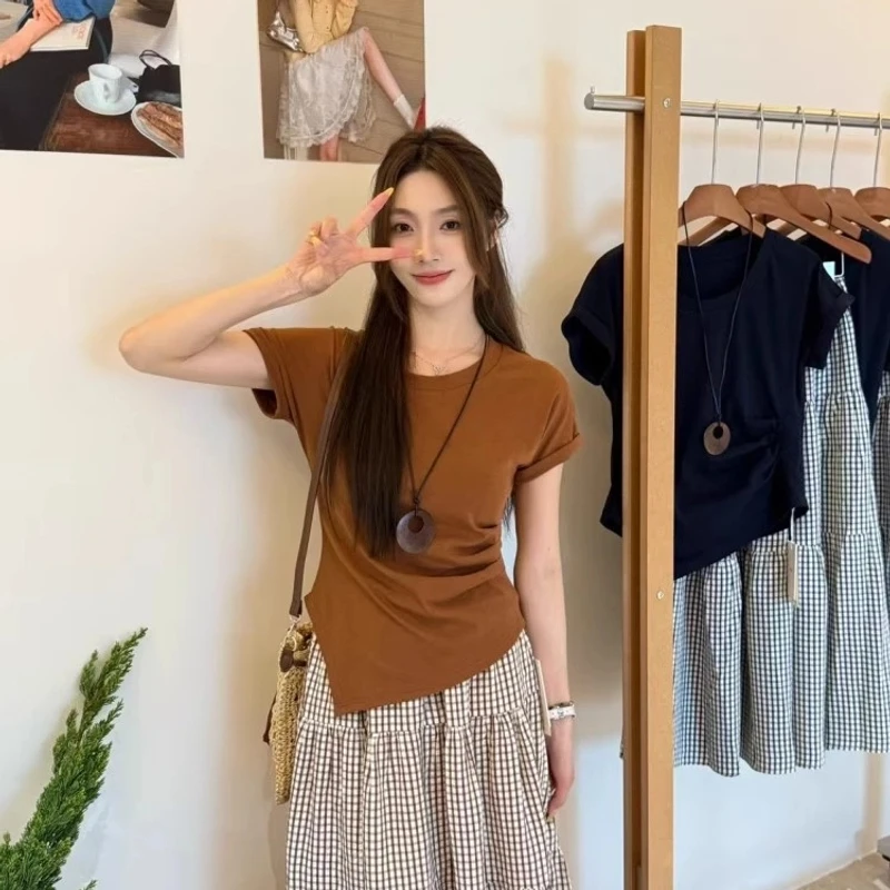 小众不规则t恤辣妹套装女夏季复古圆领短袖百搭高腰半身裙两件套