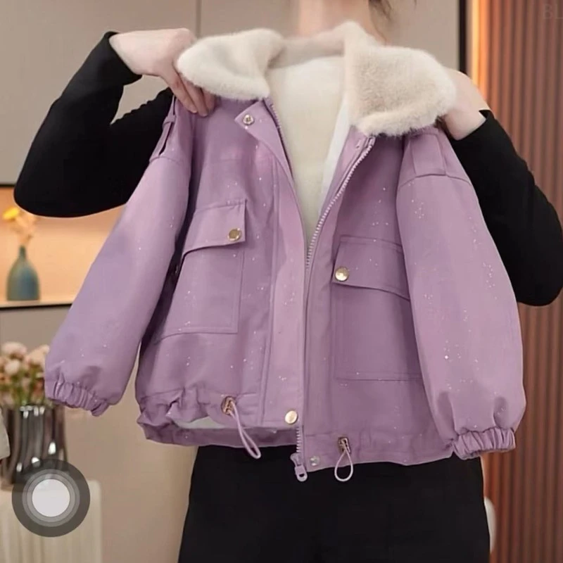 巴拉【商场同款】女童加绒外套秋冬款2025新款儿童加厚毛领工装亮