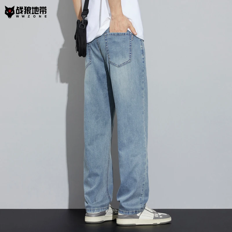 天丝复古牛仔裤男2025夏季新款美式潮牌宽松垂感直筒薄款休闲长裤