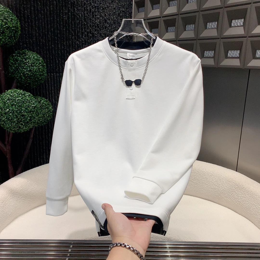 韩版休闲假两件上衣2025秋设计感男士透气圆领卫衣痞帅宽松打底衫