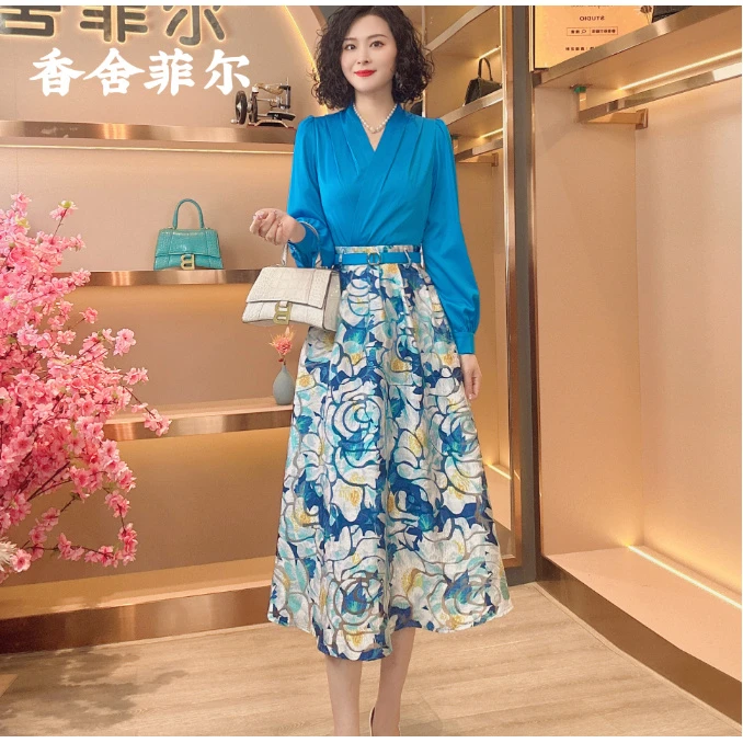 【菜菜】春夏显瘦轻奢新款中长裙气质短袖连衣裙-82353