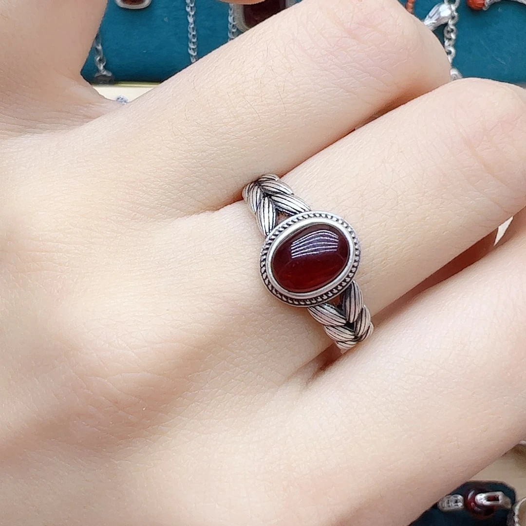 血珀戒指银S925镶嵌天然