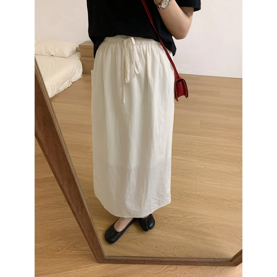 60697#抽绳半身裙直筒百搭休闲长裙