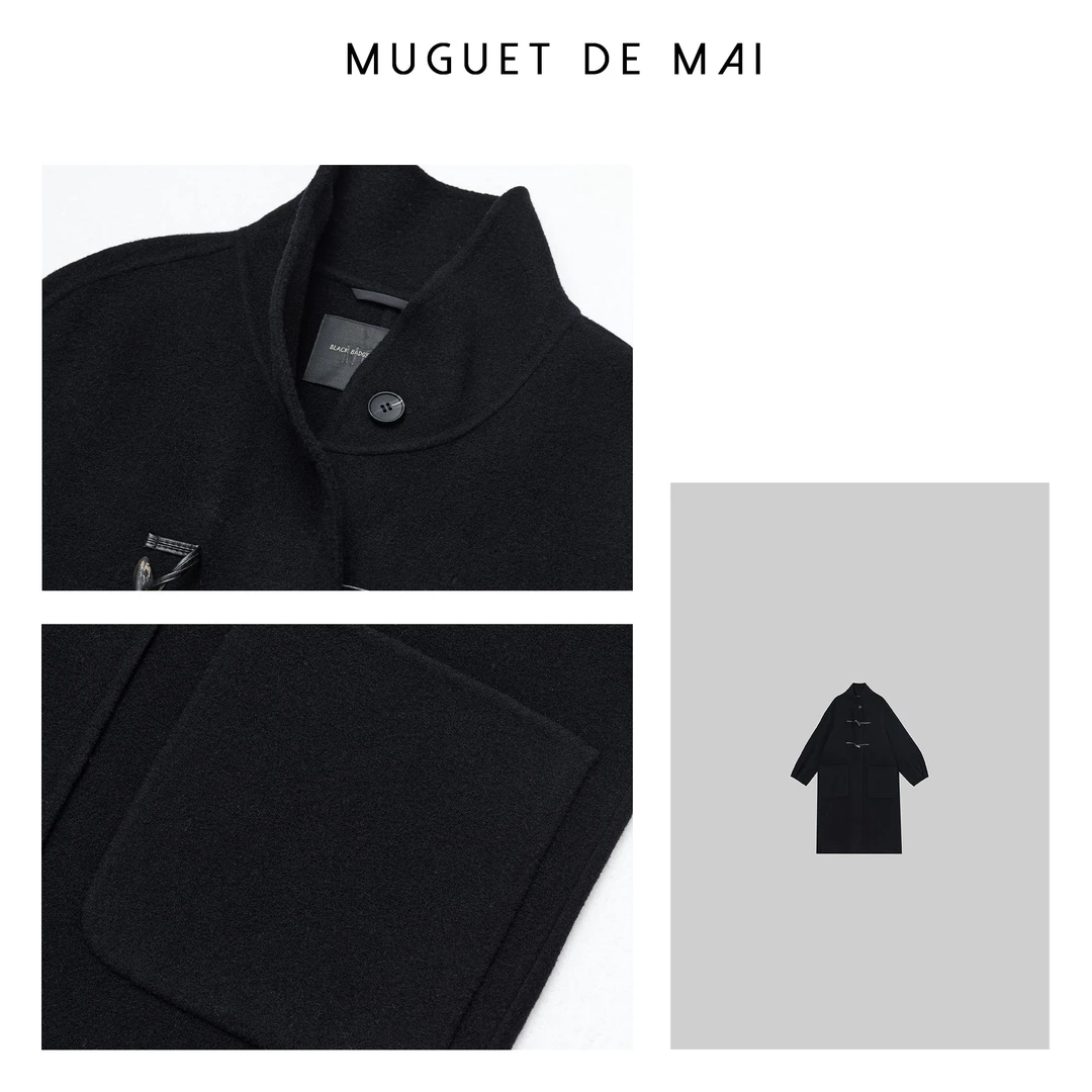 【MGDM】100澳毛双面立绒宽松长款牛角扣大衣女2024秋冬ZM24302