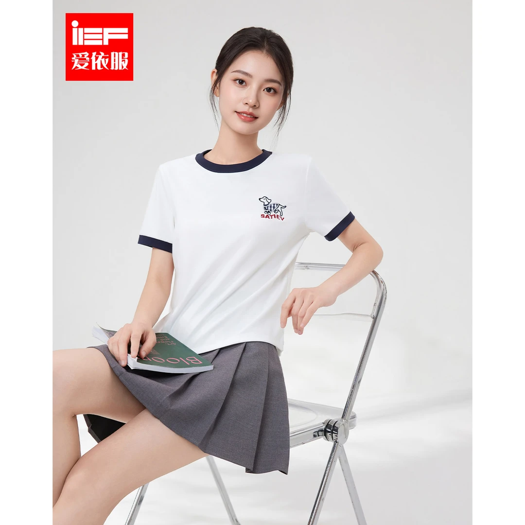 IEF/爱依服上衣2025夏季新款韩版休闲通勤拼色设计T恤女流光风