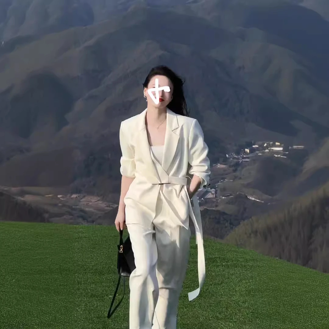 春装大码女装休闲西装套装女胖mm显瘦西服外套宽松阔腿长裤两件套