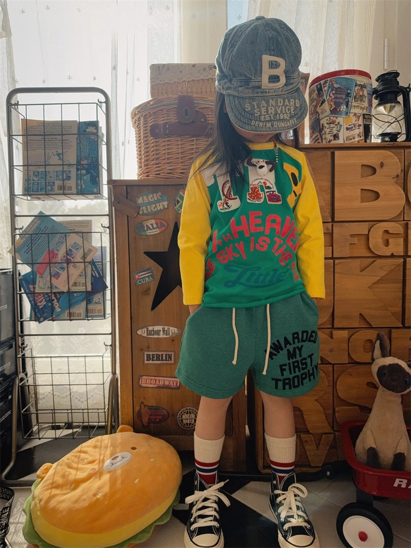 【一彩妈】25DD新款 儿童字母毛圈短裤 双色可选 日系潮牌时尚百搭