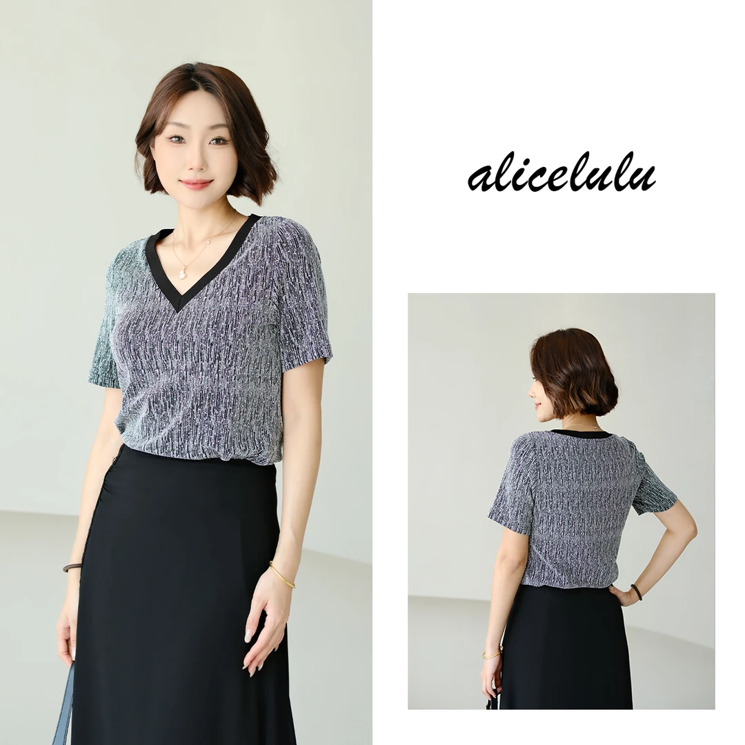 ALICE“星芒幻梦”T恤 高温烫钻显瘦v领 S2142130L