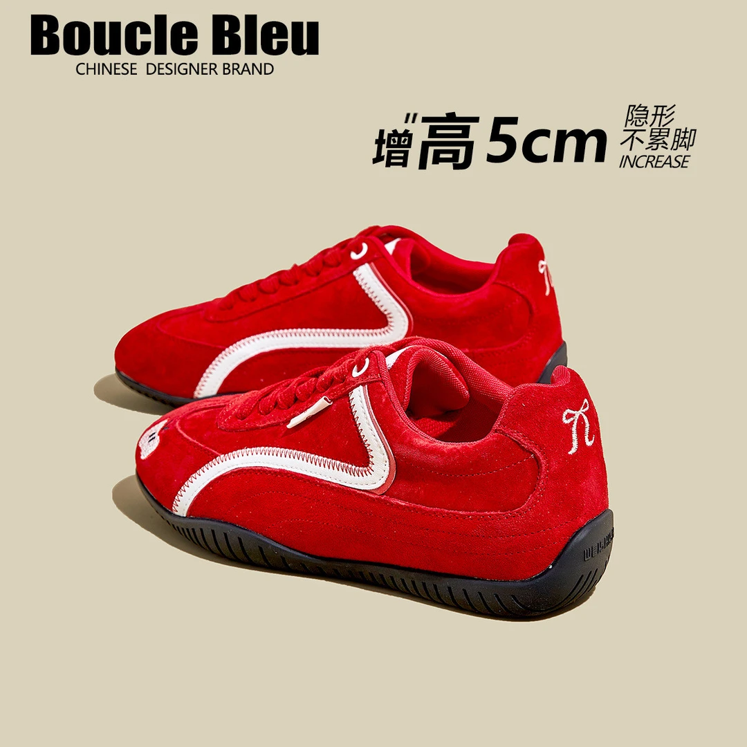 【旗舰新品】2025夏季新款真皮复古赛车鞋红色内增高德训鞋女休闲