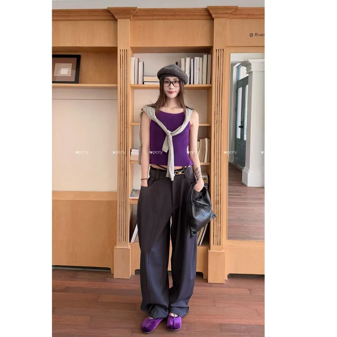 PCNY「静色吊带」不理理冬季新款小众女装时尚纯色百搭休闲针织吊带
