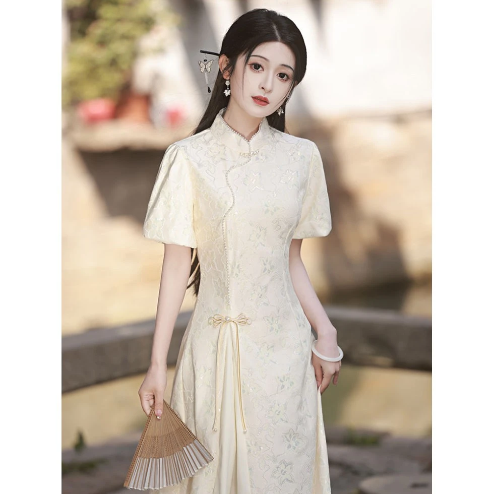 新中式旗袍夏季改良年轻款少女国风礼服奥黛连衣裙日常可穿小个子