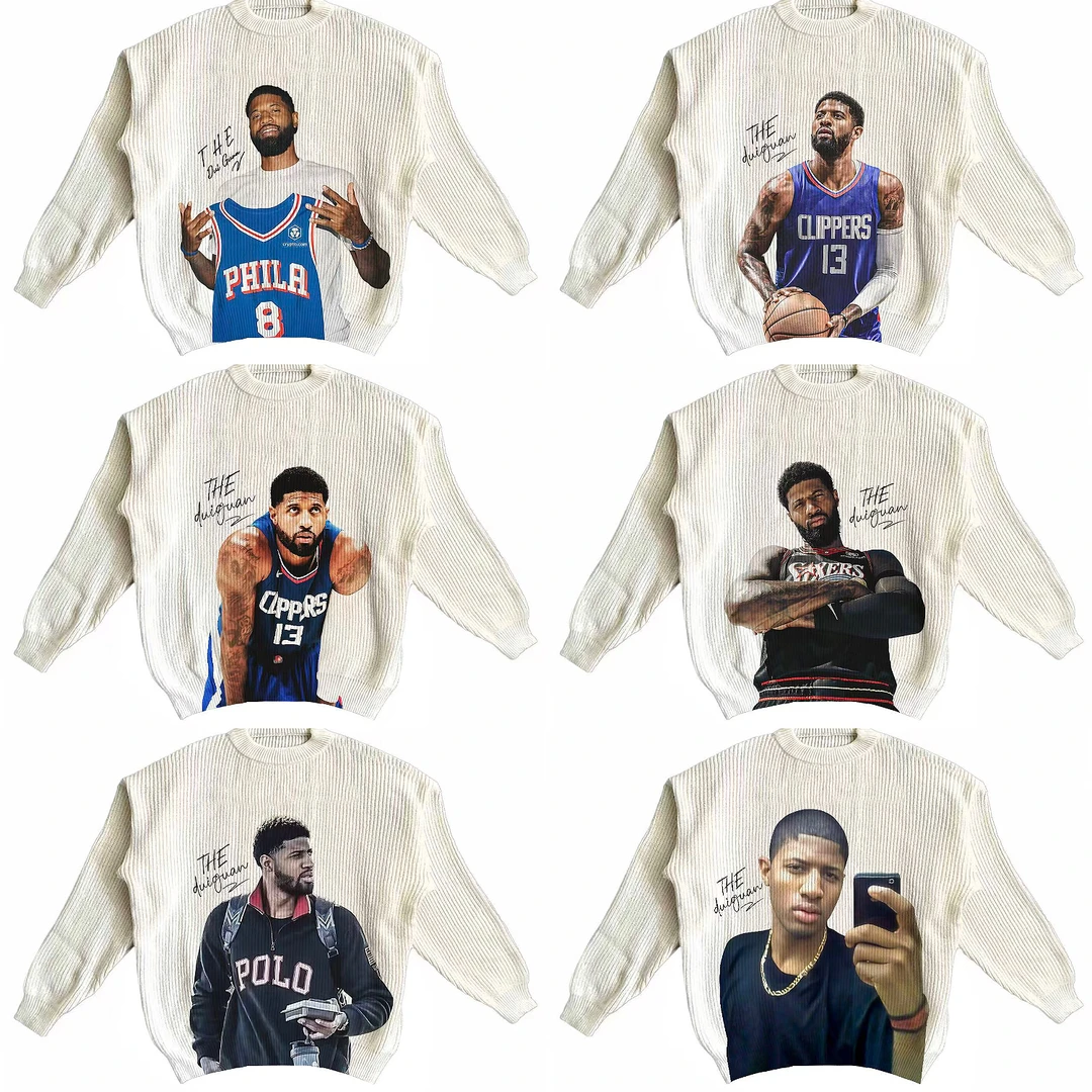 DG-乔治系列球星毛衣针织衫长袖圆领套头直喷印花宽松保暖慵懒风