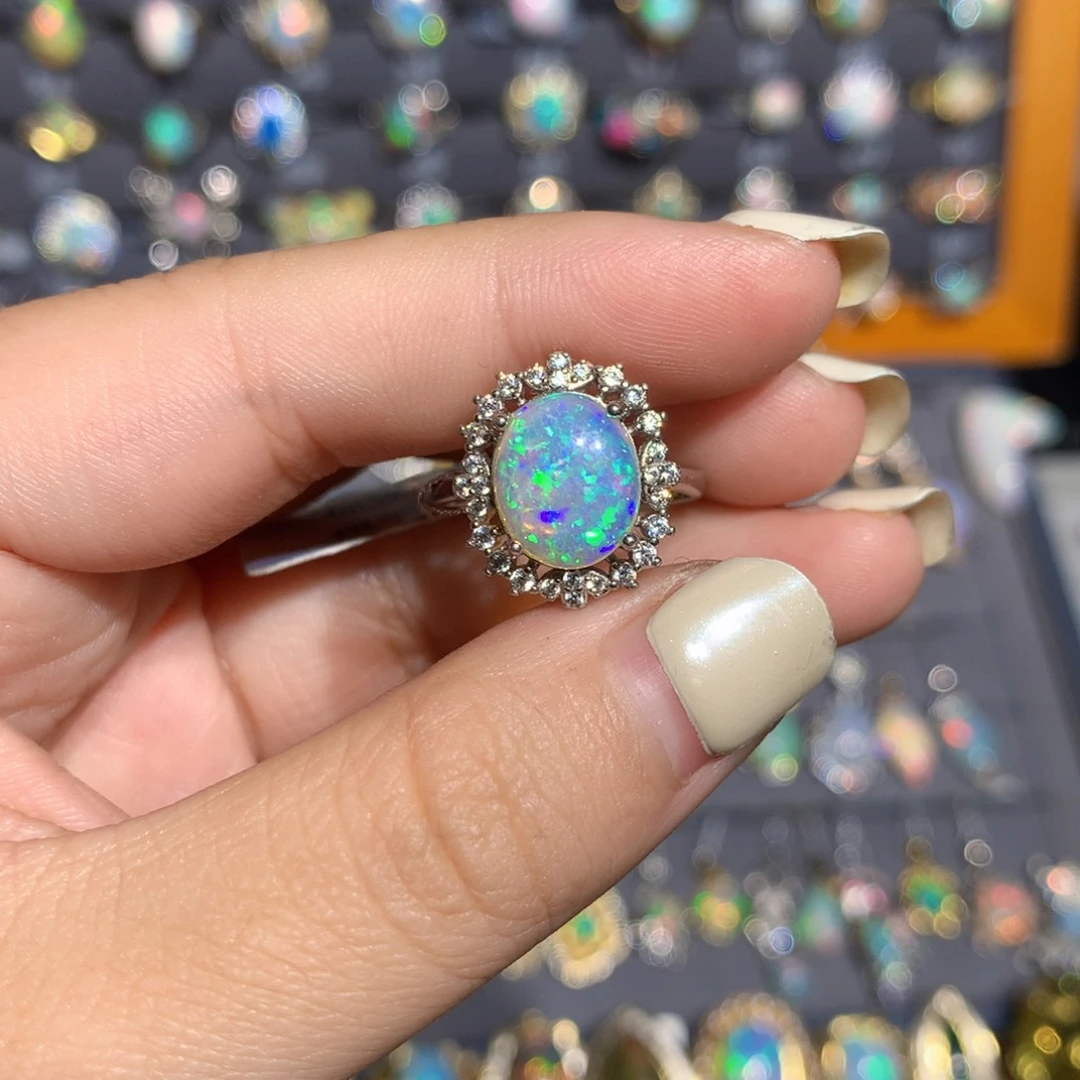 银S925镶嵌欧泊澳洲欧泊戒指l