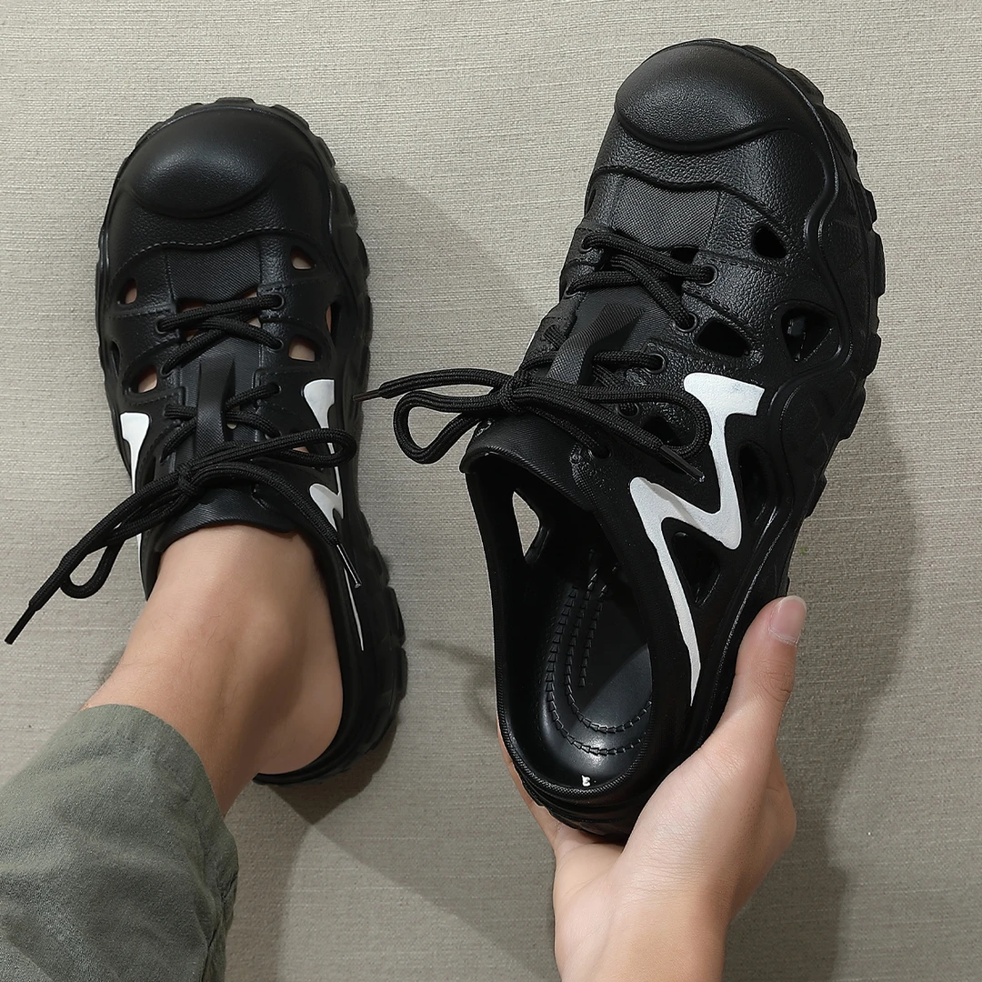 厚底洞洞鞋男士夏季2025新款户外穿溯溪防滑防臭开车包头沙滩凉鞋