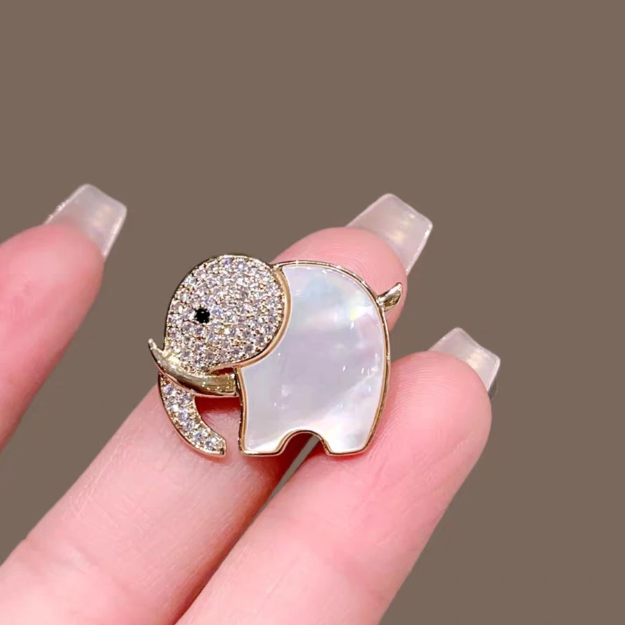 铜合金贝壳胸针 时尚气质百搭白贝小象磁铁扣胸针5853