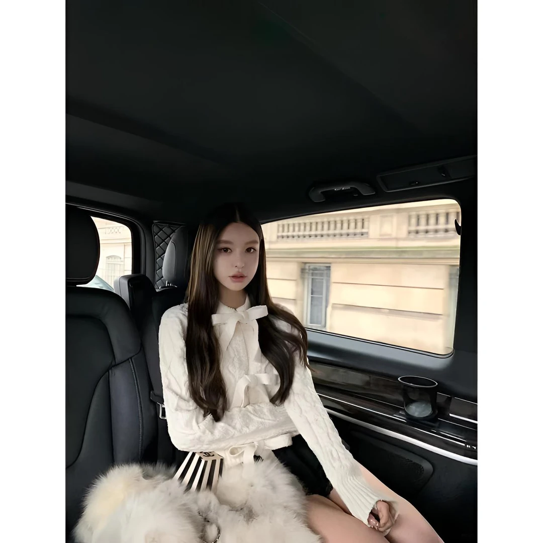 睿夕【雪绒微甜~】小香风系蝴蝶结绑带毛针织毛衣开衫