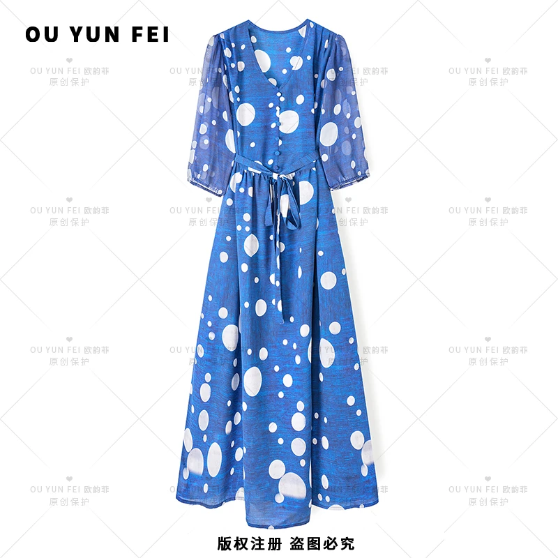 高级感连衣裙女新款气质显瘦穿搭时尚洋气印花长裙AQ1019