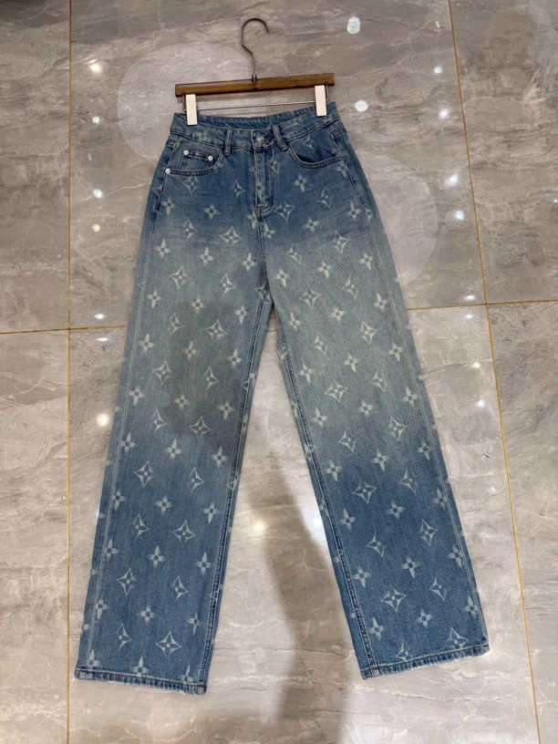 南油渐变印花高腰显瘦窄版直筒阔腿牛仔裤女