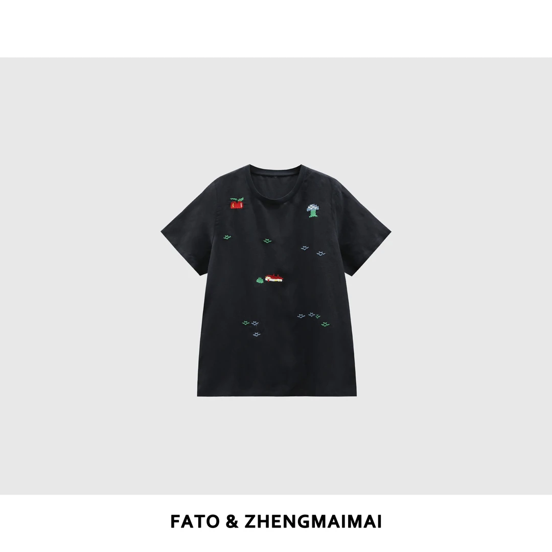 fattonny郑买买【格林童话】夏款设计感时尚小众刺绣短袖YZ50524T1