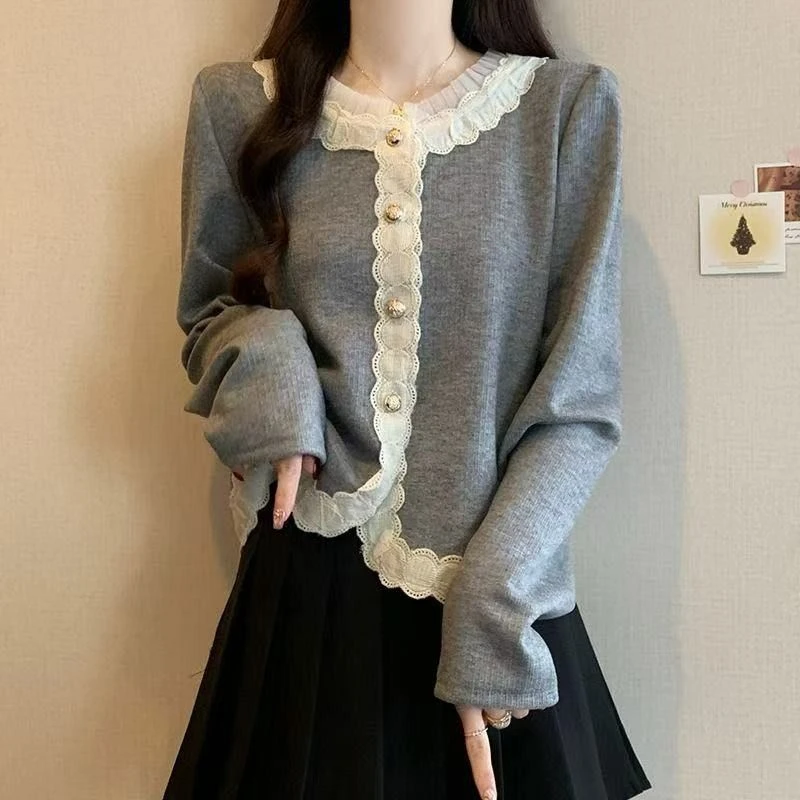 春季新款遮肉显瘦外搭开衫2025小香风蕾丝外套大码休闲打底上衣女