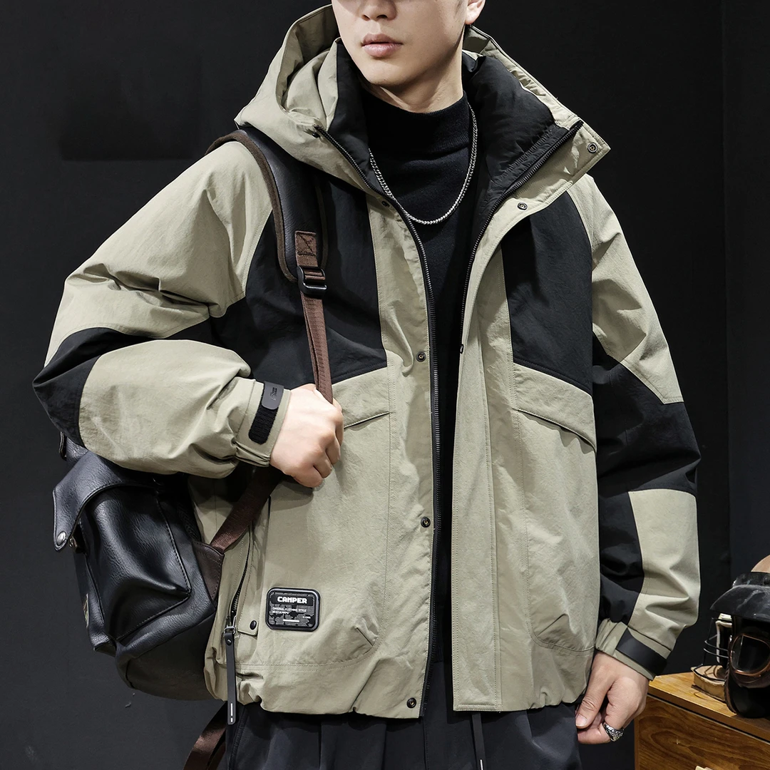 MR.MUDI/穆迪先生白鸭羽绒服男冬季新款连帽工装外套大码撞色拼接