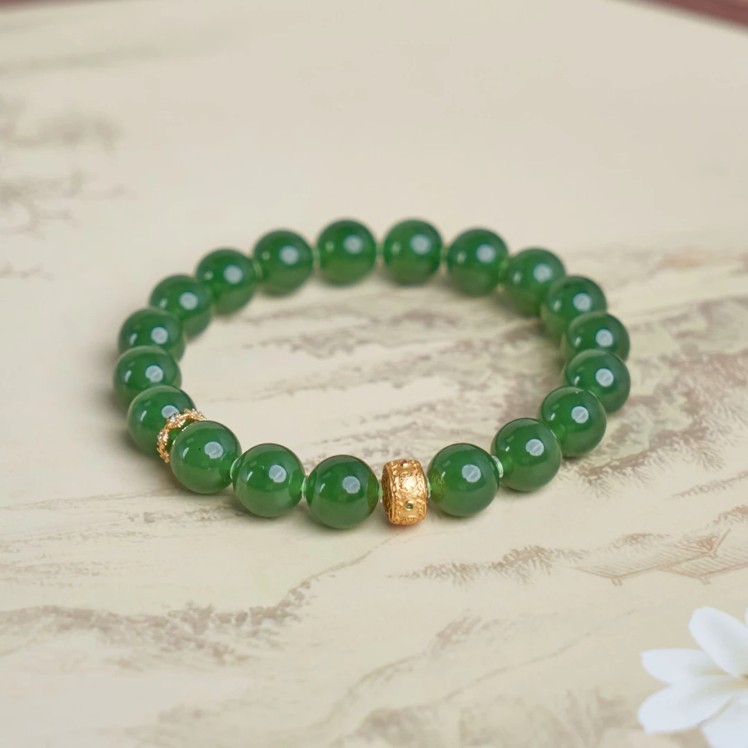 L【玉总珠宝】和田碧玉手串链高级感轻奢玉器多样性发一CAN1200422