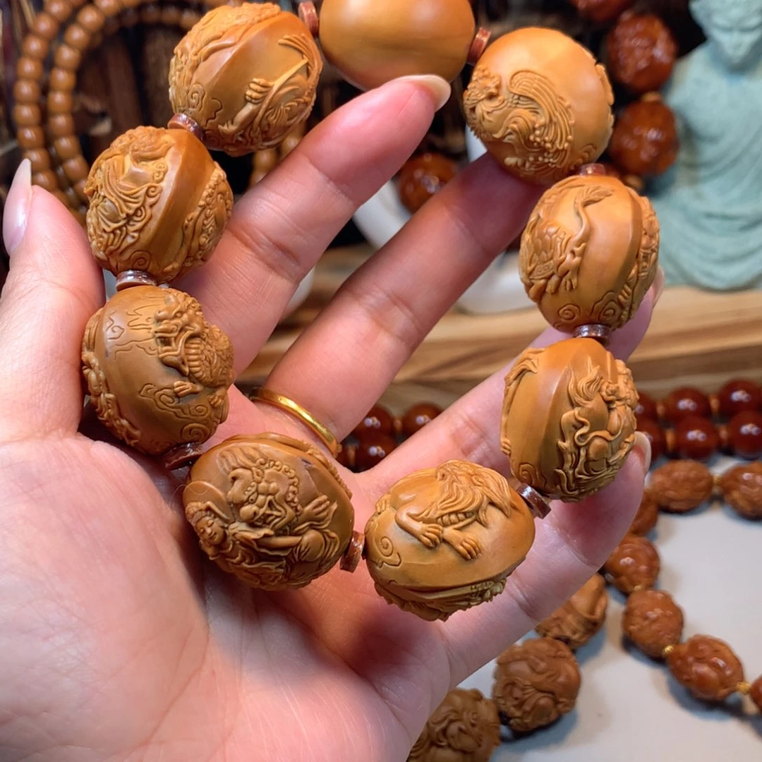 手串/手链橄榄核太*橄榄核浮雕瑞兽观音