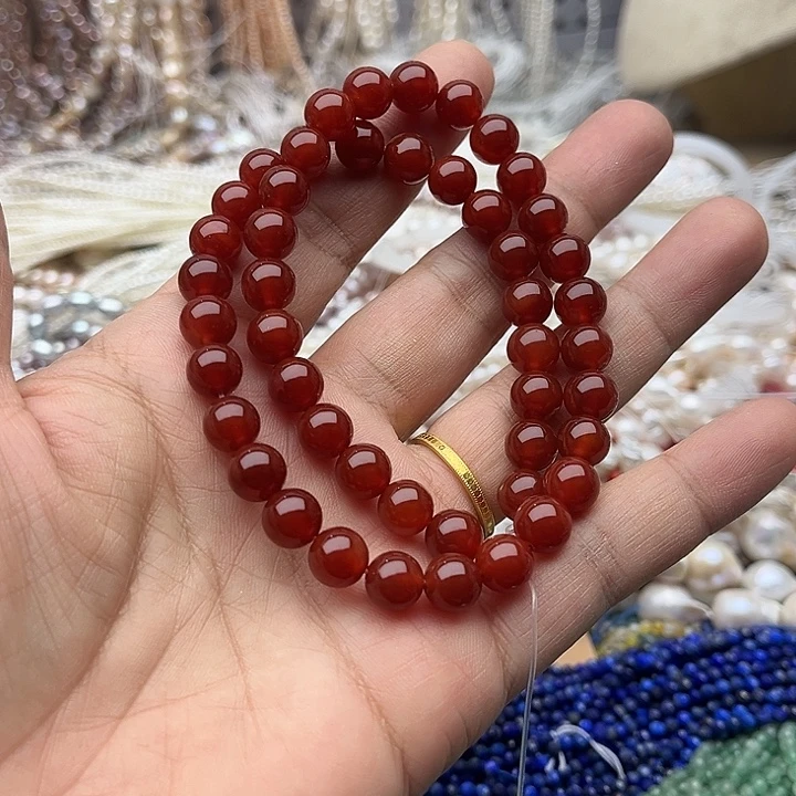 玛瑙/玉髓未镶嵌珠宝半成品一条8mm左右红玛瑙