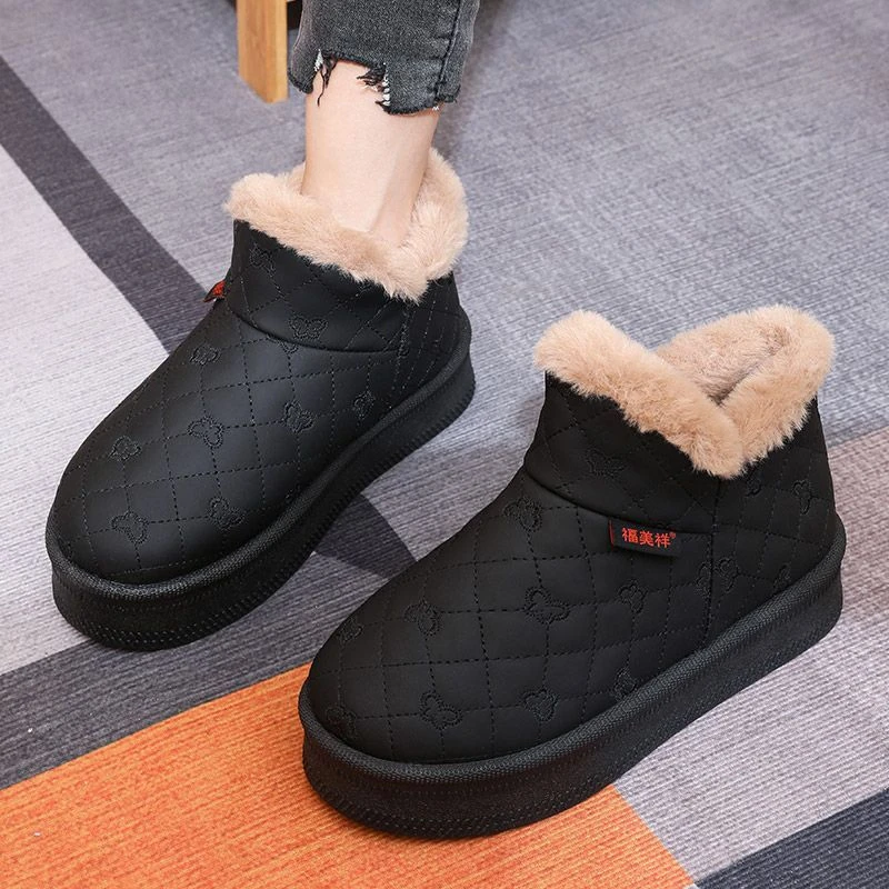 冬季防滑毛毛棉靴平底加绒冬季高帮时尚雪地靴防水