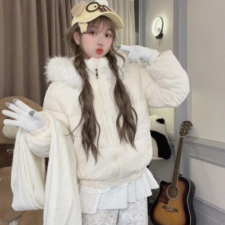 冬季棉衣外套新款连帽宽松小个子加厚学生保暖棉服毛领潮短款