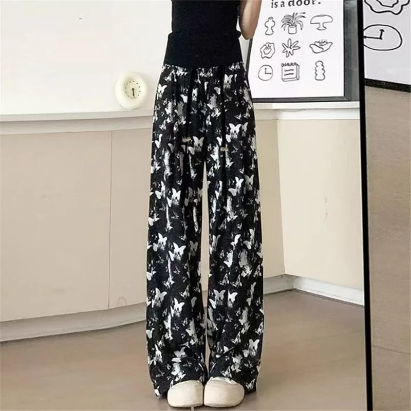 夏季碎花阔腿裤女韩版时尚薄款显瘦高腰宽松垂感百搭小个子休闲裤