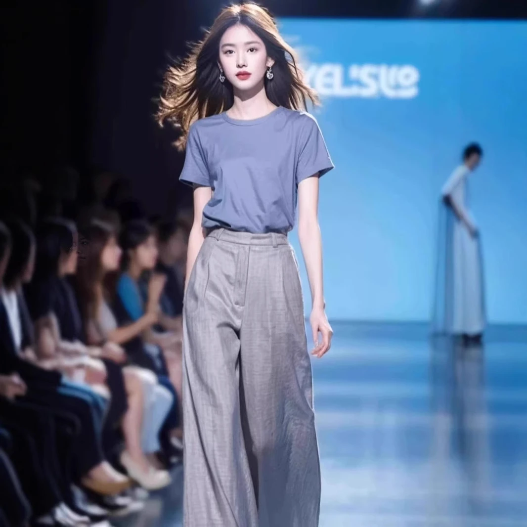 夏装盐系高级感气质名媛欧货时尚休闲松弛感T恤阔腿裤两件套装女