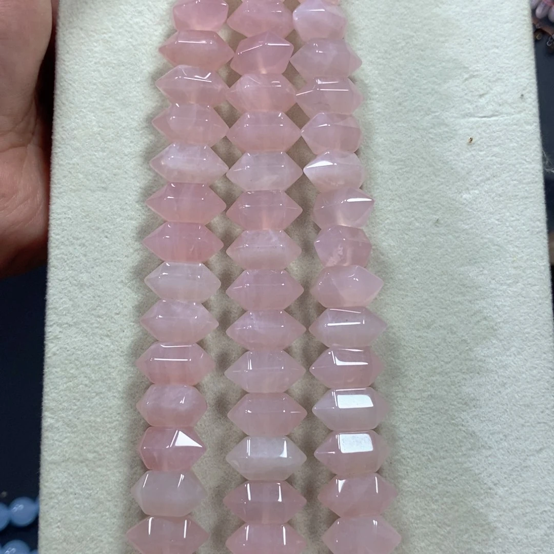 玛瑙/玉髓合金珠宝半成品天然粉水晶双尖一条卡20mm20颗