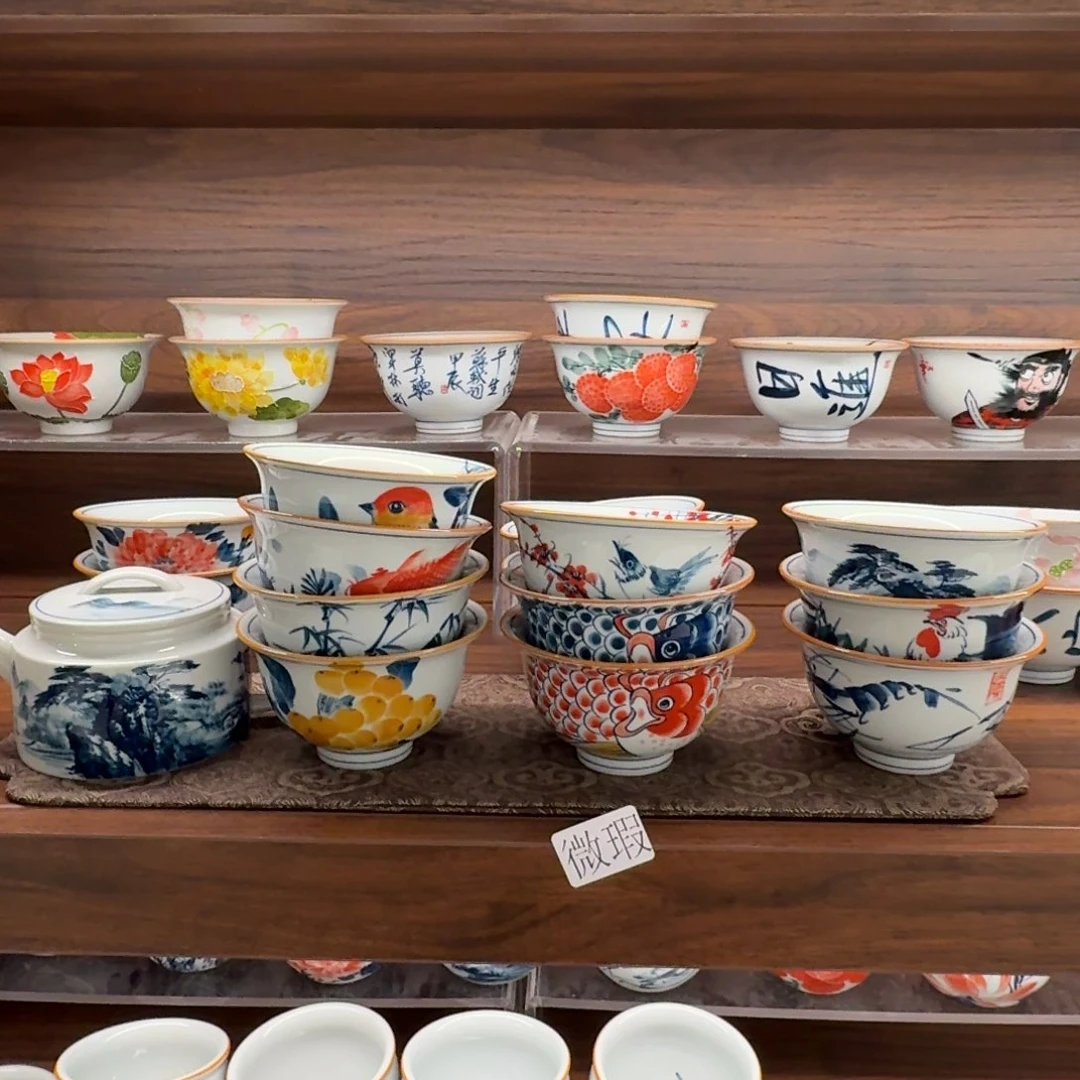 釉下手手绘茶具微瑕